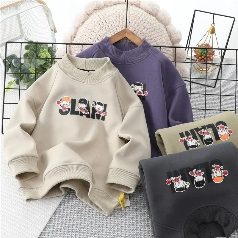 

Half turtleneck cartoon velvet sweatshirt winter style for boys and girls long sleeves thickened one-piece Austrian velvet