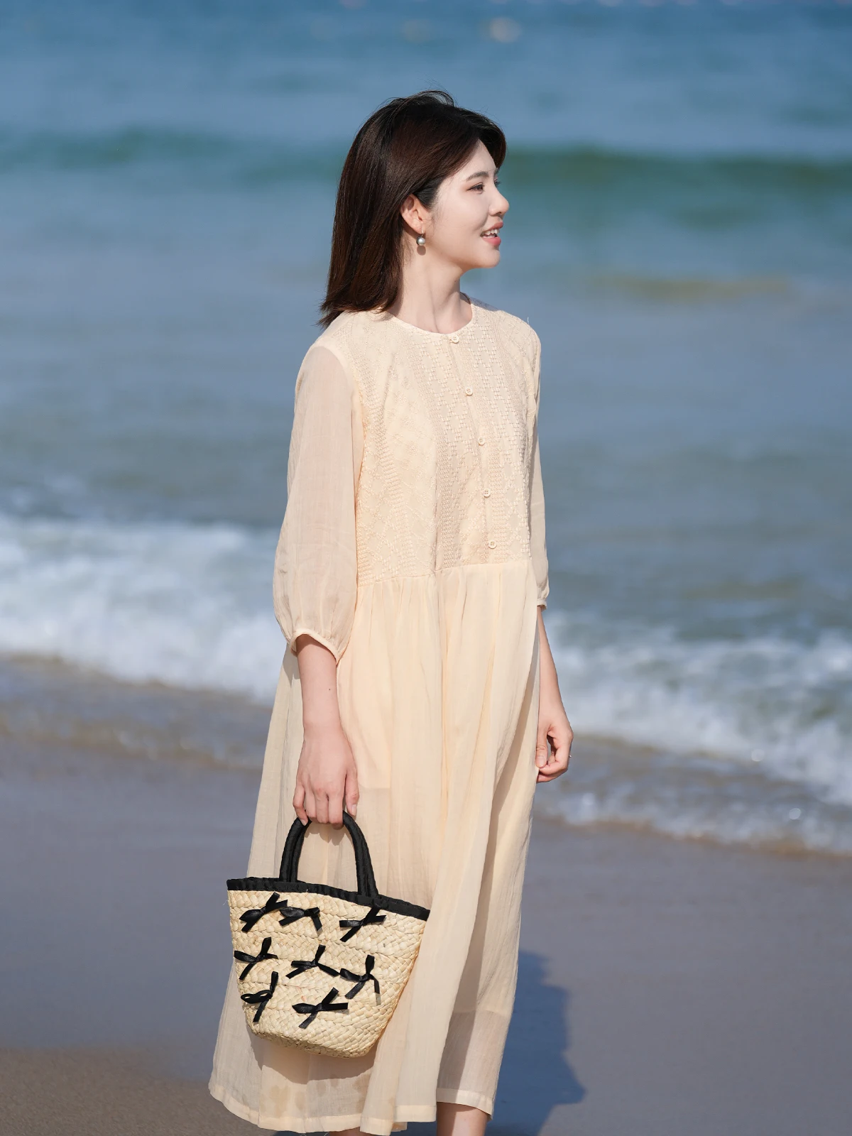 كتان فني دكتور مع فقاعات Sves ناعمة ومريحة لموسم الصيف f Sve A-Line Silhouette Commute Sle