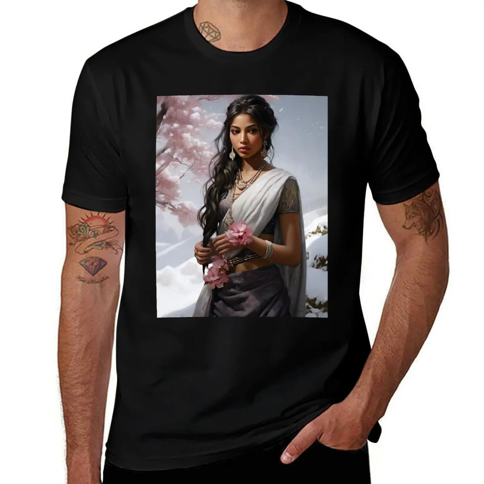 Silver Saree Serenity T-Shirt cotton t shirt man T-Shirt