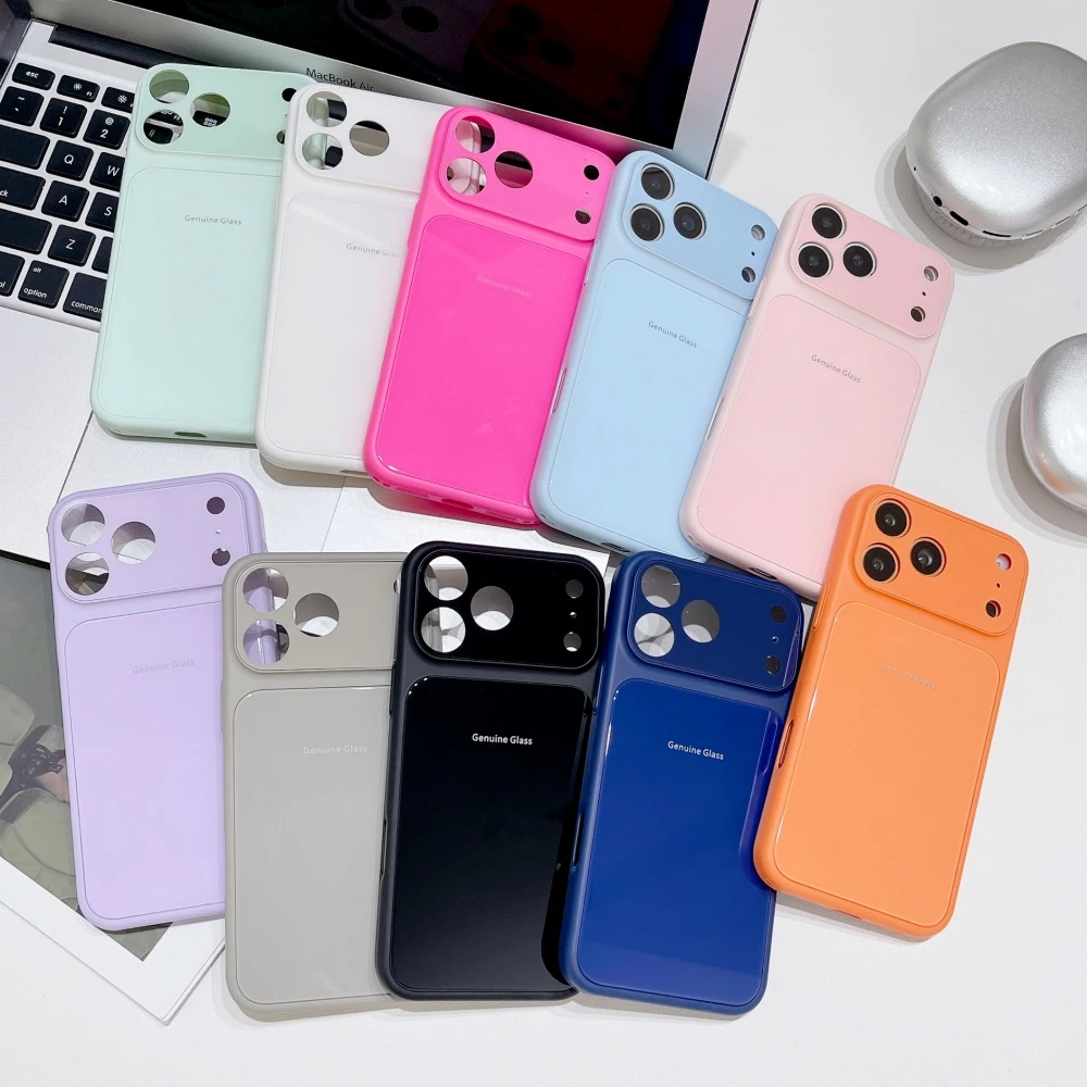 Hochwertige, glänzende und stoßfeste Hartglas-Schutzhülle für iPhone 17, 16, 15, 14, 13, 12, 11 Pro Max Plus in der Farbe Macaron Candy (auch für iPhone Air geeignet)_voghion.com
