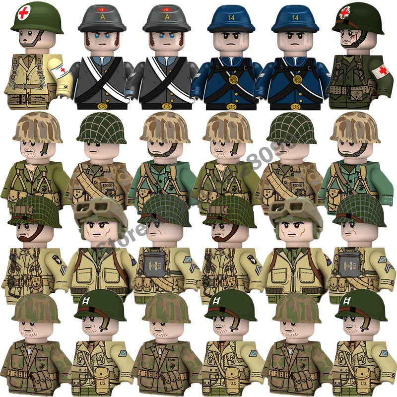 Figuras militares de EE. UU., bloques de construcción, guerra Civil americana, soldados de la Segunda Guerra Mundial, policía occidental, Detectives de la Legión Soviética, Zombies, juguetes de ladrillos