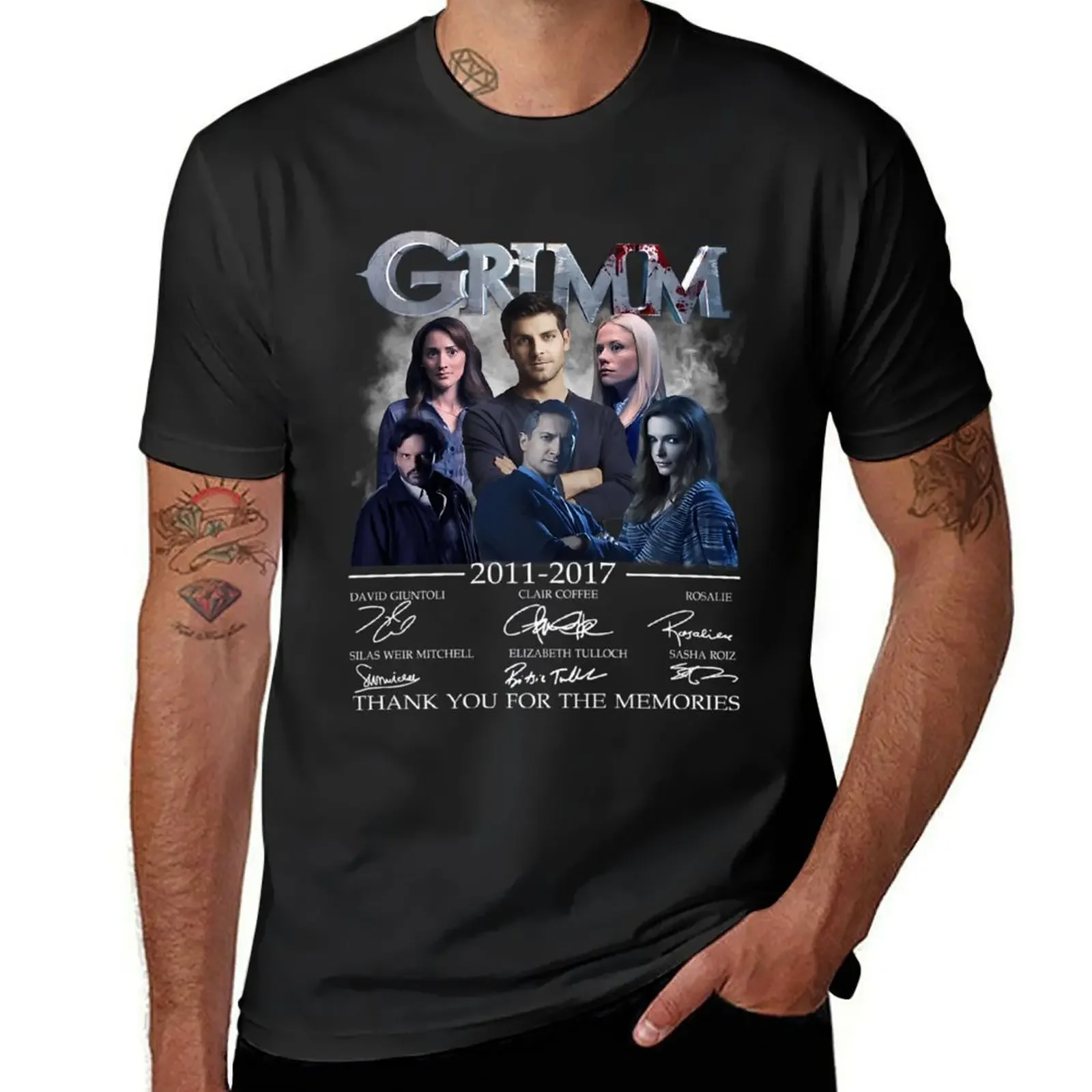 Grimm Movie 2011-2017 Cast Full Signed David Giuntoli Bitsie Tulloch Mens Womens black T-Shirt