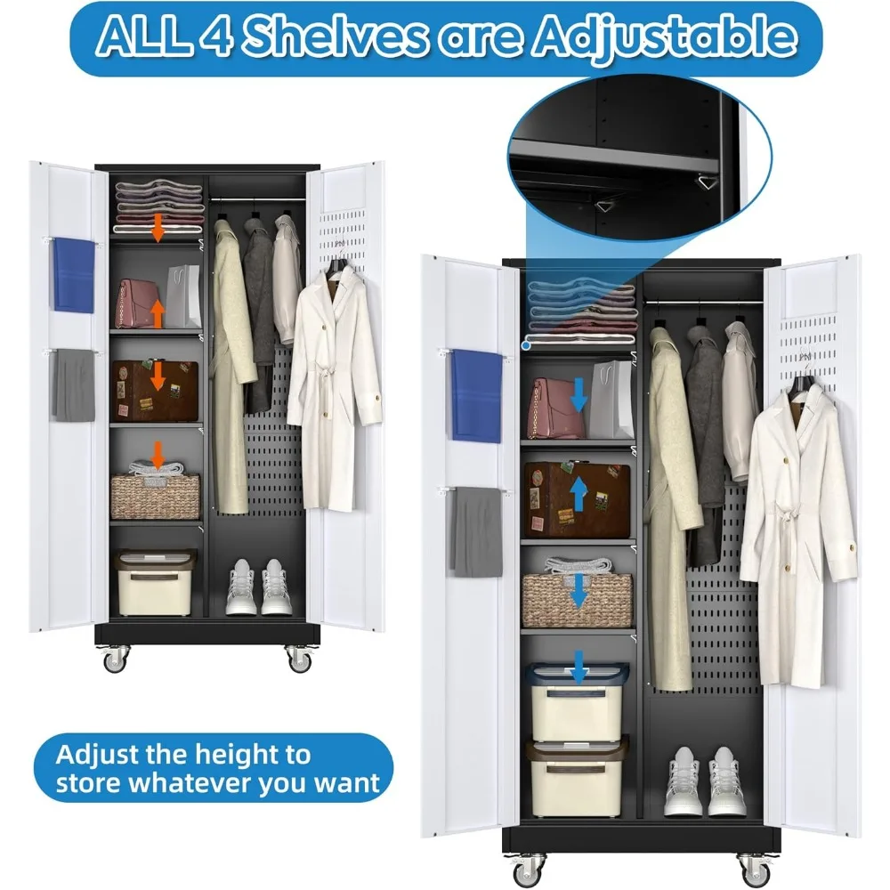 Armadietto portaoggetti portatile per garage in metallo con ripiani regolabili, con serratura e ruote per l'organizzazione definitiva