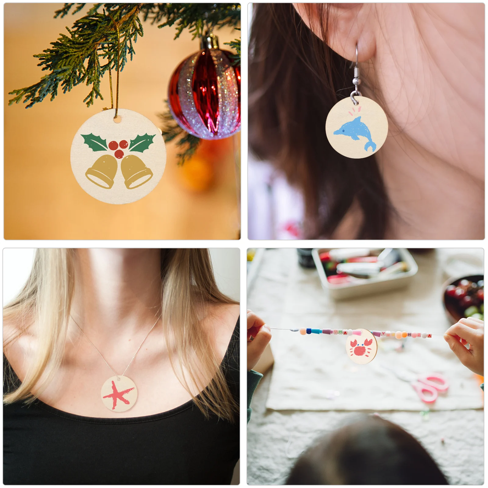 

100pcs Circle Pendants Natural Round Wood Slices Diy Crafts Smooth Unfinished Wooden Tags For Jewelry Making Christmas Wedding