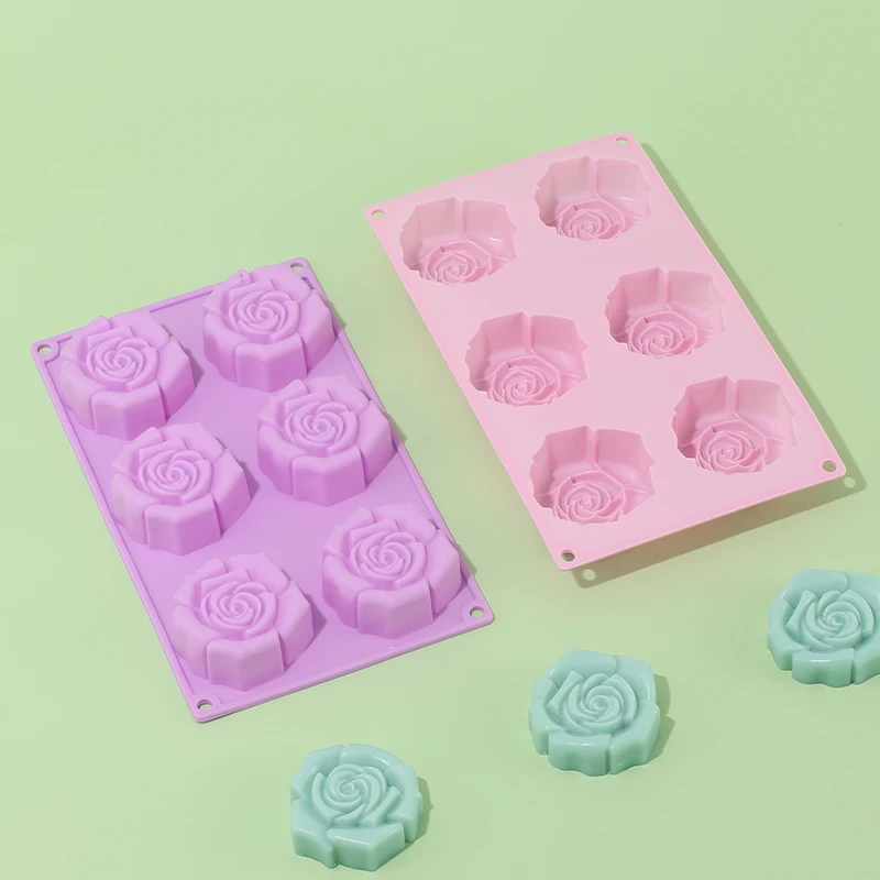 Silicone Mold Rose Flower Shaped Chocolate Mold 6 Cavity baking Fondant Dessert Flower Cake Decorative Baking Tool Ice Tray