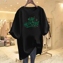 Women Clothing Fashion Casual Round Neck T-shirt Summer  Letter Printing Top Tee Lady Versatile Latest Hot Sale Cotton Pullover