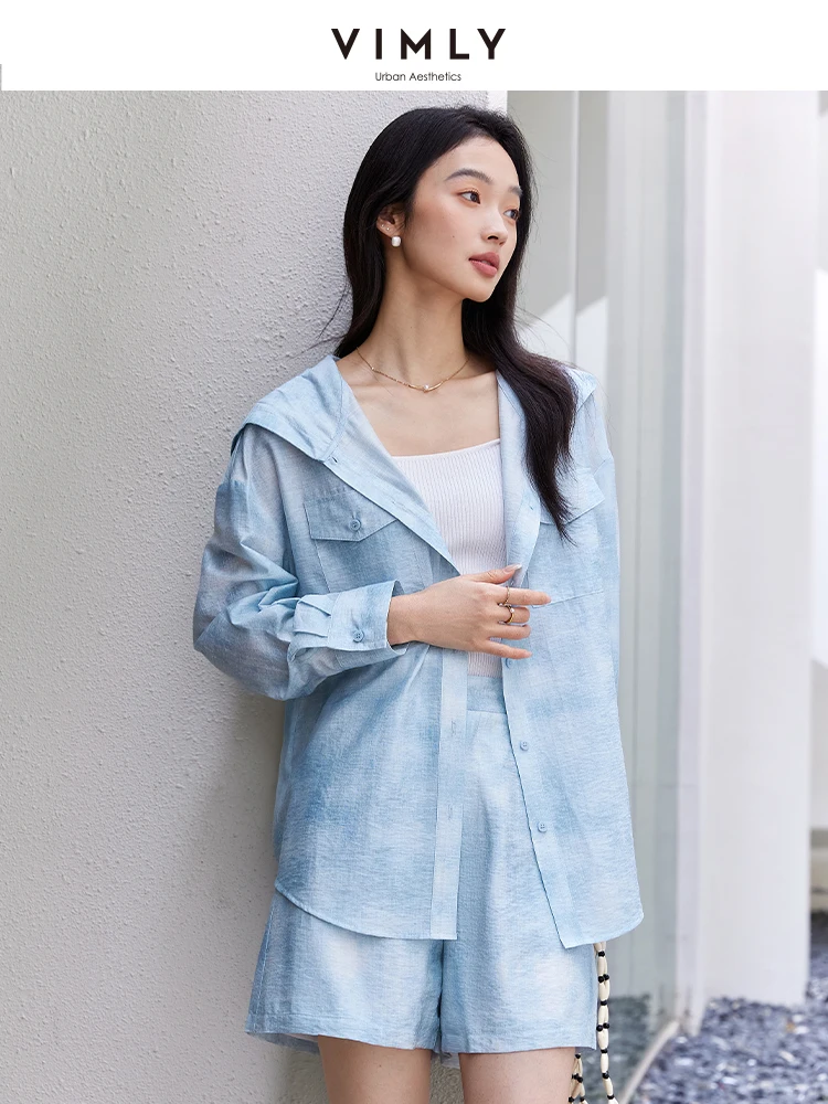 ชุดเซ็ทเสื้อยืดแขนยาวมีฮู้ดและกางเกงขาสั้นลำลองสไตล์วีมลี่สำหรับผู้หญิง ลายไล่เฉดสี เรียบง่าย สไตล์วันหยุดฤดูใบไม้ผลิ 2025