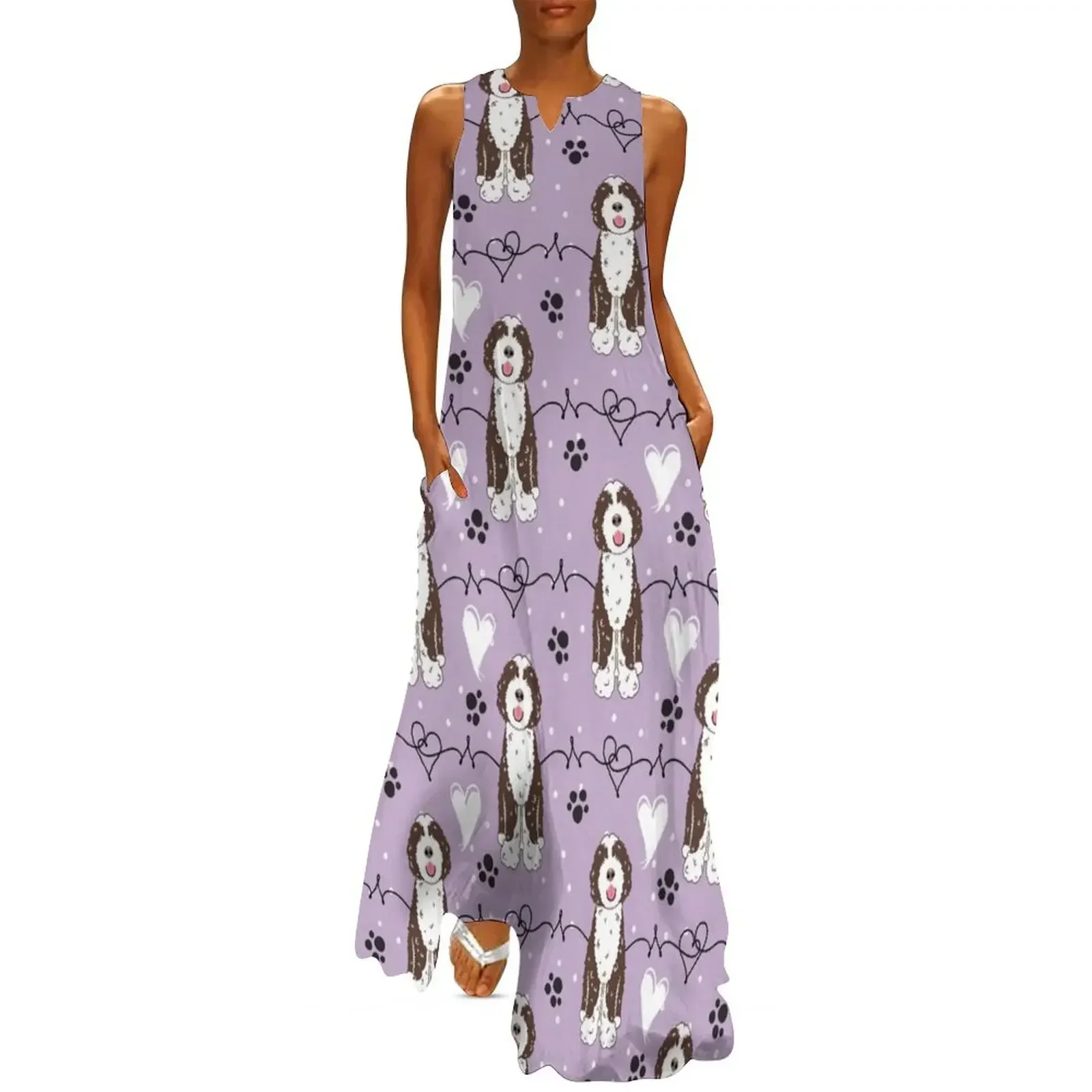 

Love Chocolate White Portuguese Water Dog - Lilac Background Long Dress dresses for womens Dress