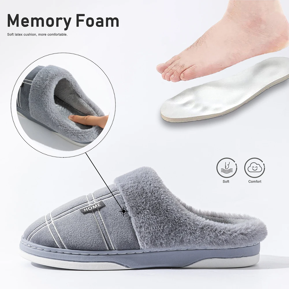 House Slippers for Men Plaid Warm Soft Comfortable Non Slip Living Room Shoes Sturdy Sole Big Size 50-51 image 3