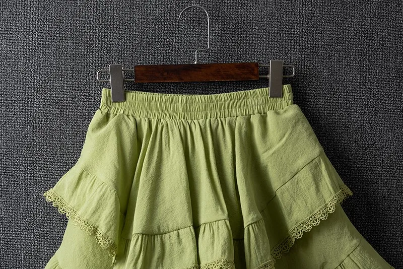 Summer Irregular Lace Round Cotton Linen Mini Skirt, High Waist Short Skirts For Women 2025