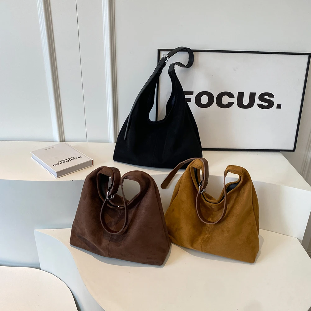

Women Suede Shoulder Bag Stylish Crossbody Bag Solid Color Chic Hobo Bag Adjustable Strap Casual Tote Purse Vintage Satchel Bag