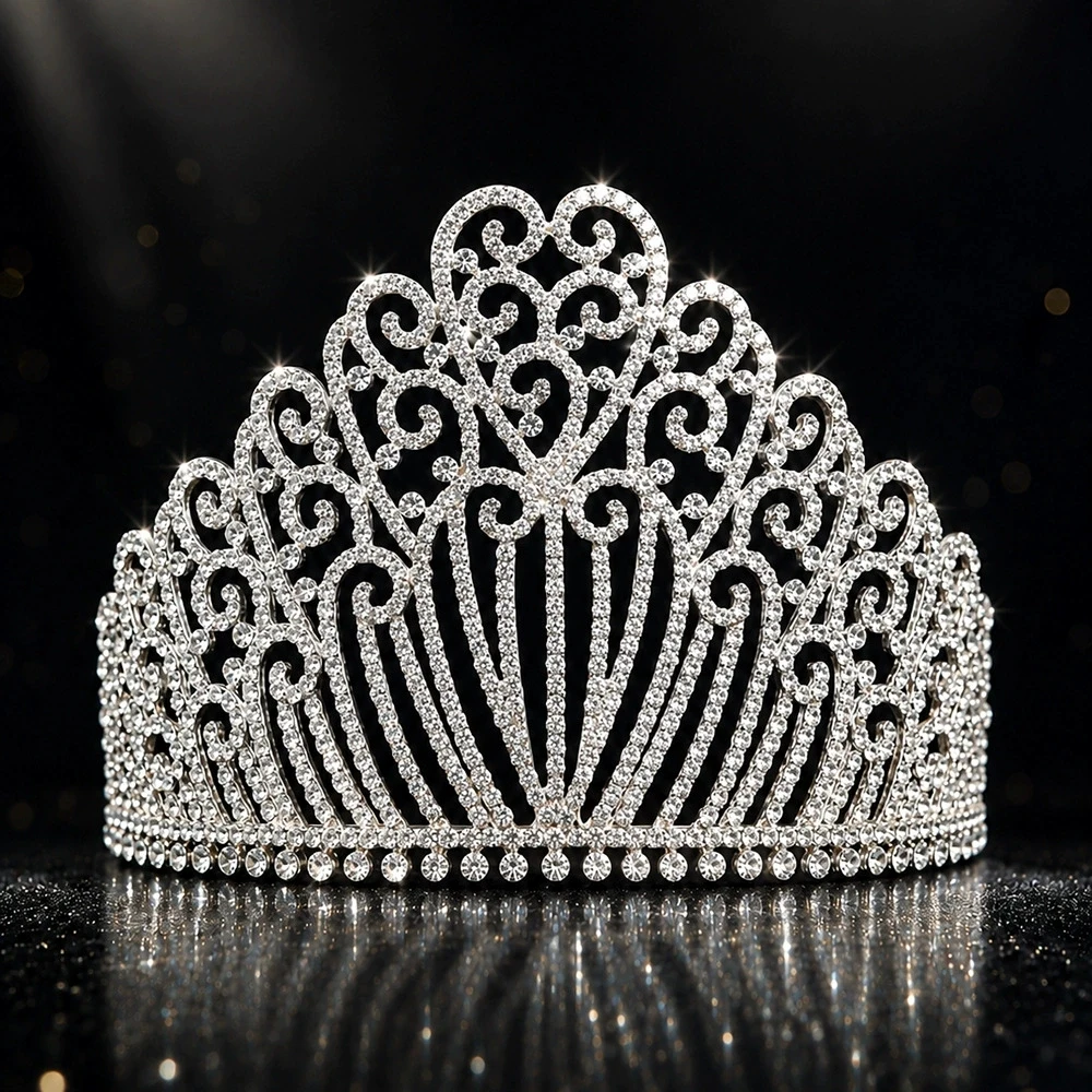 Thai Style Bride Large Hair Crown Luxury Wedding Dress Accessory Baroque Alloy Full Rhinestones Hairpiece for Stage Performance