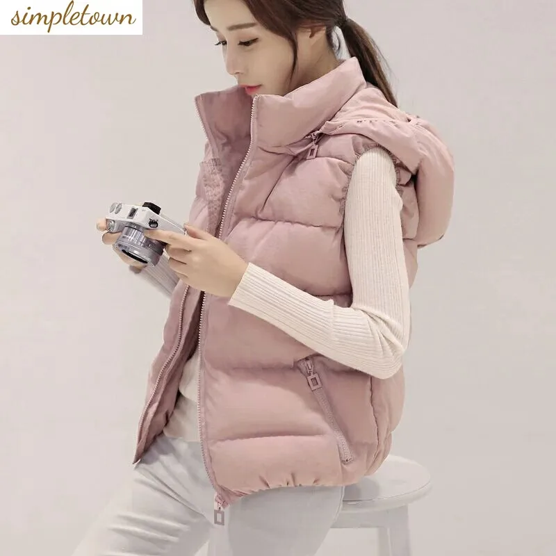 Detachable Hat 2023 Autumn/Winter New Women\'s Cotton Vest Short Korean Version Slim Down Cotton Tank Top Coat