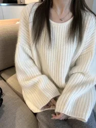 Fashion all-in-one round neck mid-length pure cashmere knitwear women loose autumn and winter wool long skirt wear sweater