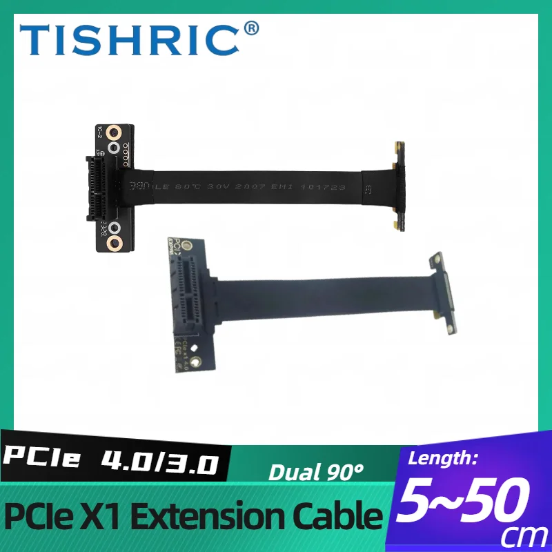 TISHRIC 5~50 cm PCIE 4.0 / 3.0 X1 Riser Cable Dual 90° PCIE X1 Extension Cable Extender 16Gbps for PCIe WiFi Card, USB PCIe Card