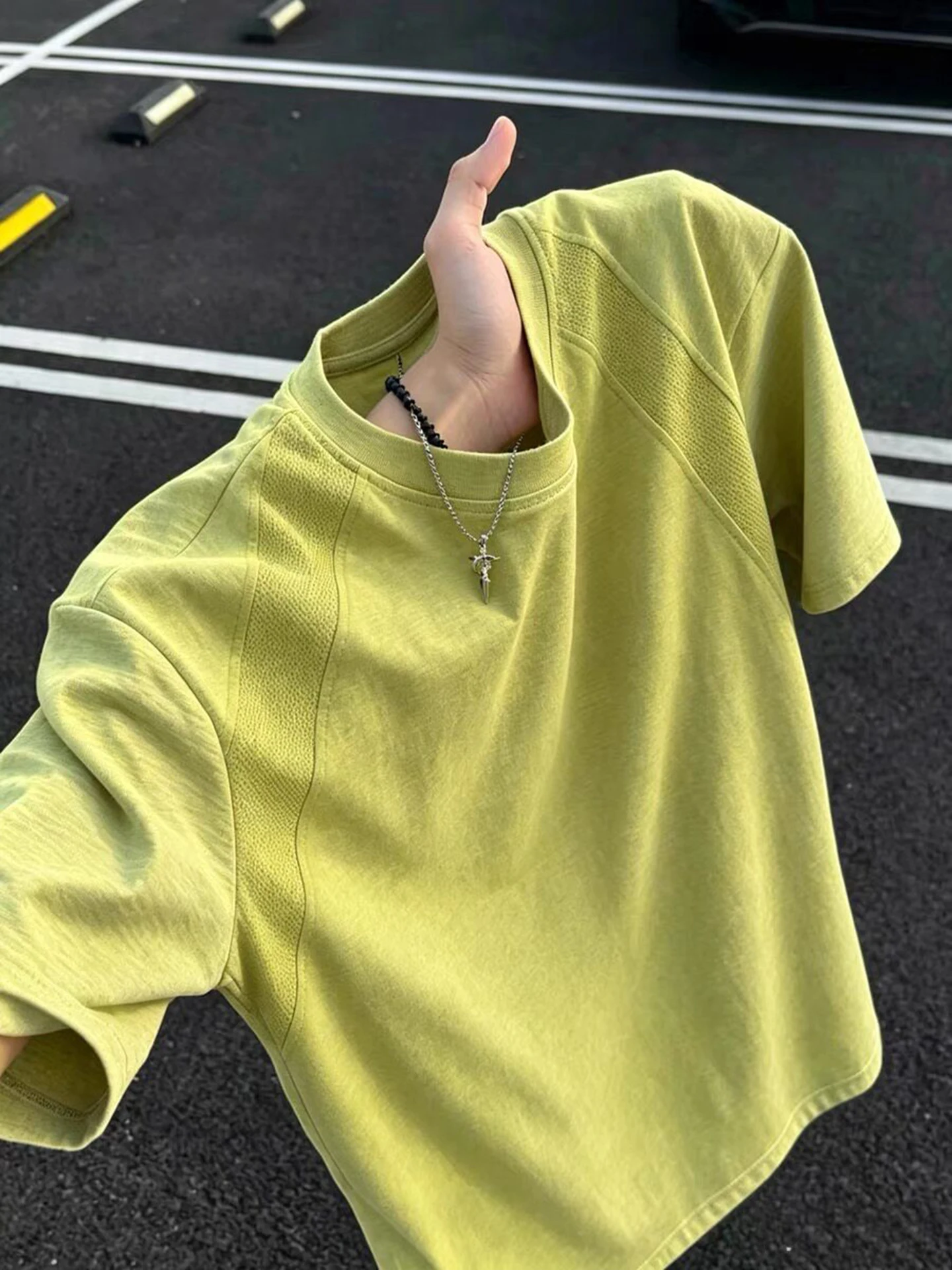 Dopamine Yellow Cool Feeling Ice Silk Short Sleeve Men's T-Shirt Breathable Mesh Outdoor Sports Badminton Uniform Standard Fit