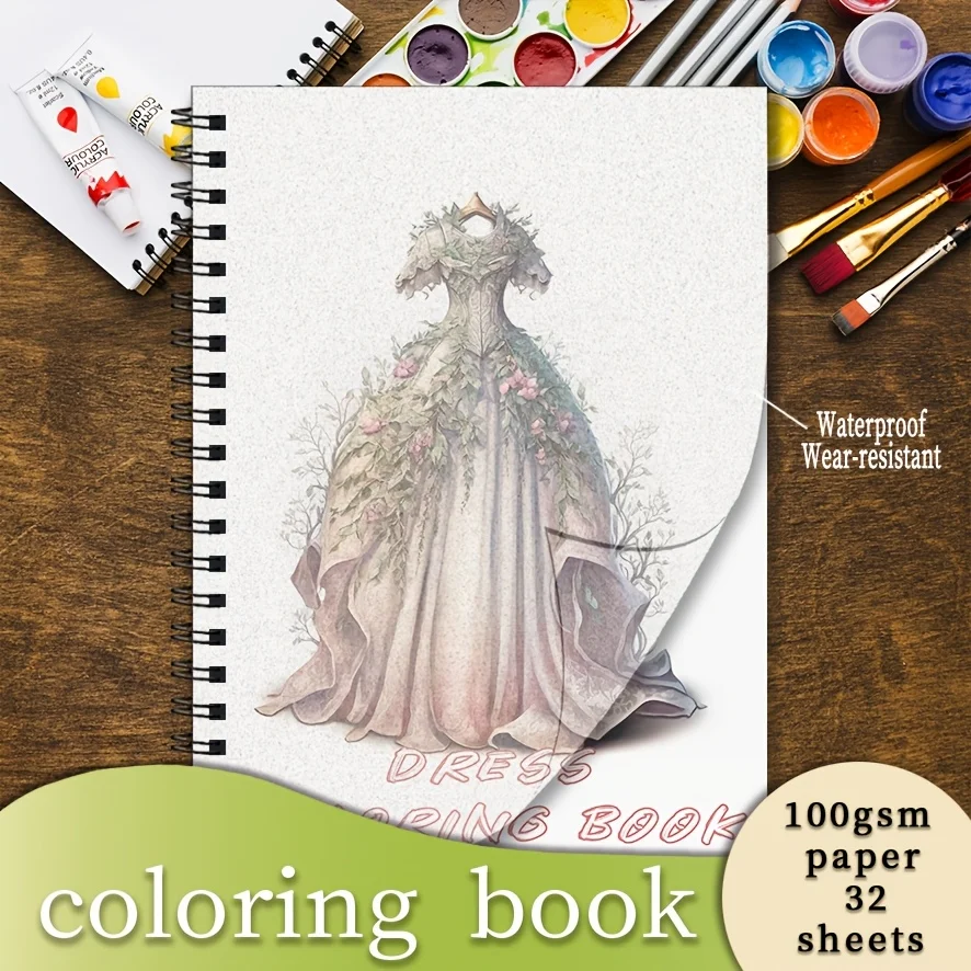 Beautiful Dress Coloring Book - 8.3 x 11.2 inches 32 pages - Relaxation and stress relief, great gift for family or friends