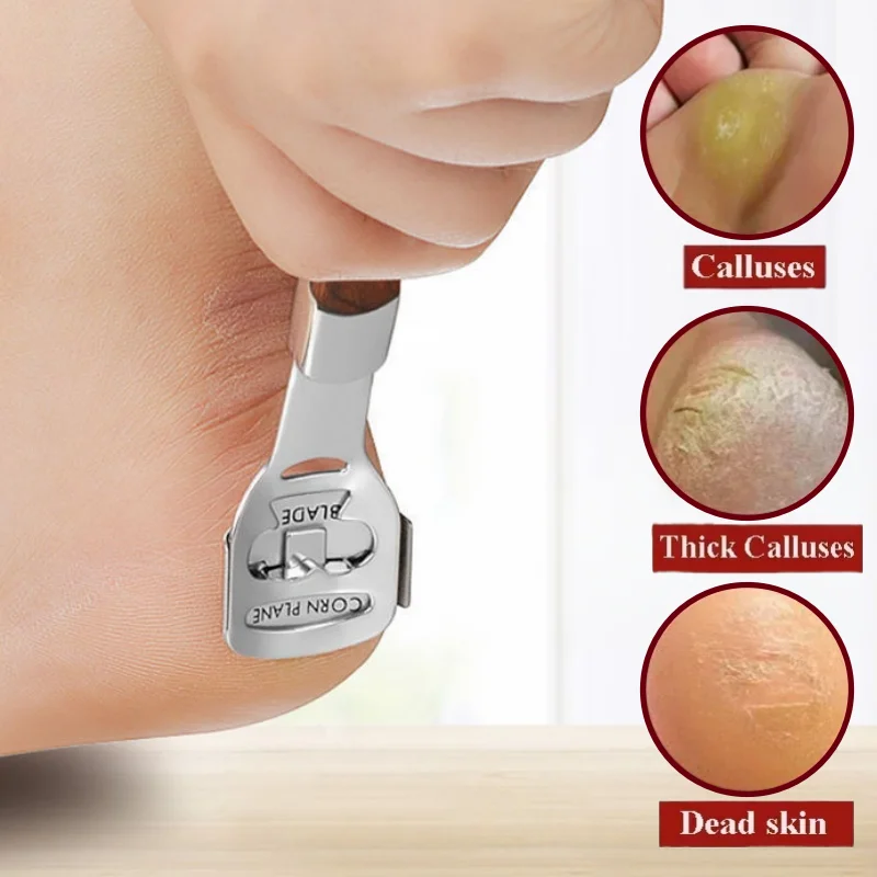 ماكينة حلاقة مسامير القدم كعب مزيل الجلد الصلب أقدام اليد باديكير الحلاقة أداة الحلاقة مقبض من الفولاذ المقاوم للصدأ 10 شفرات أدوات العناية بالقدم