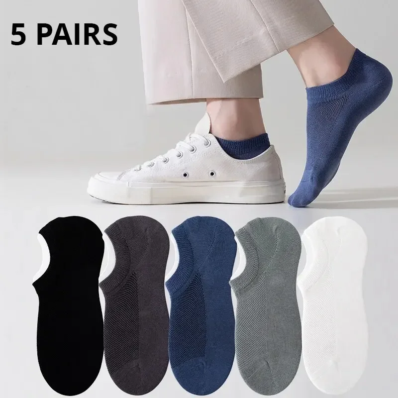 5 Pairs Men\'s Boat Socks Breathable Non Slip Deodorant Sweat Absorbent Short Socks For Men And Women Invisible Socks