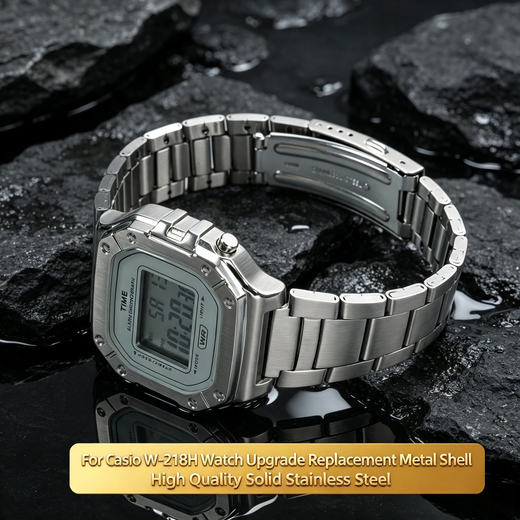 Premium Solid Stainless Steel Case Mod Kit For Casio W-218H W-218HC W-218HD Module 3224 Watch Upgrade Replacement Metal Shell