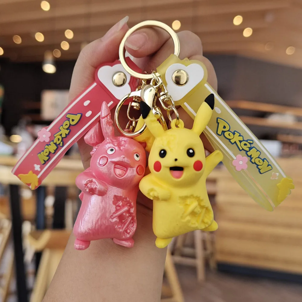 Pokemon Cute Pikachu PVC Model Keyholder Keychain Anime Keyring Bag Backpack Pendant Decorative Ornament Kids Couples Xmas Gifts