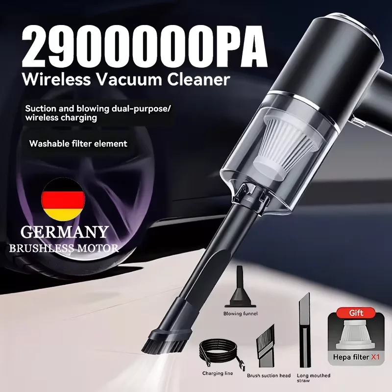 2900000PA Wireless Car Vacuum USB Charging 1200mAh Wet Dry Dual-use Cleaner Cordless Handheld High-power Vacuum Cleaner 2026﻿