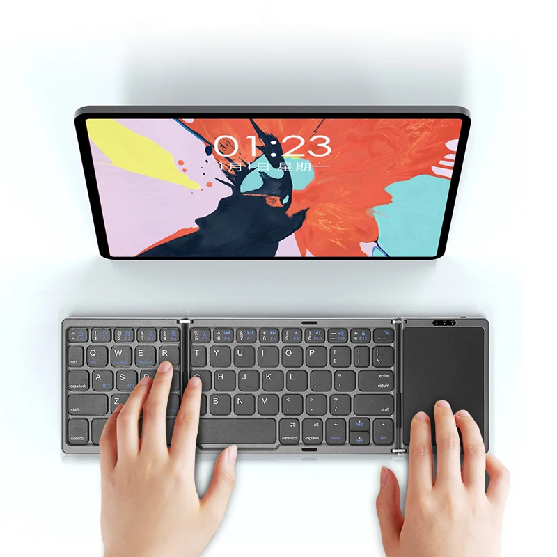 Miniteclado Portátil con Bluetooth, teclado inalámbrico plegable con panel táctil para IOS, Android, Windows, ipad, teléfono y tableta