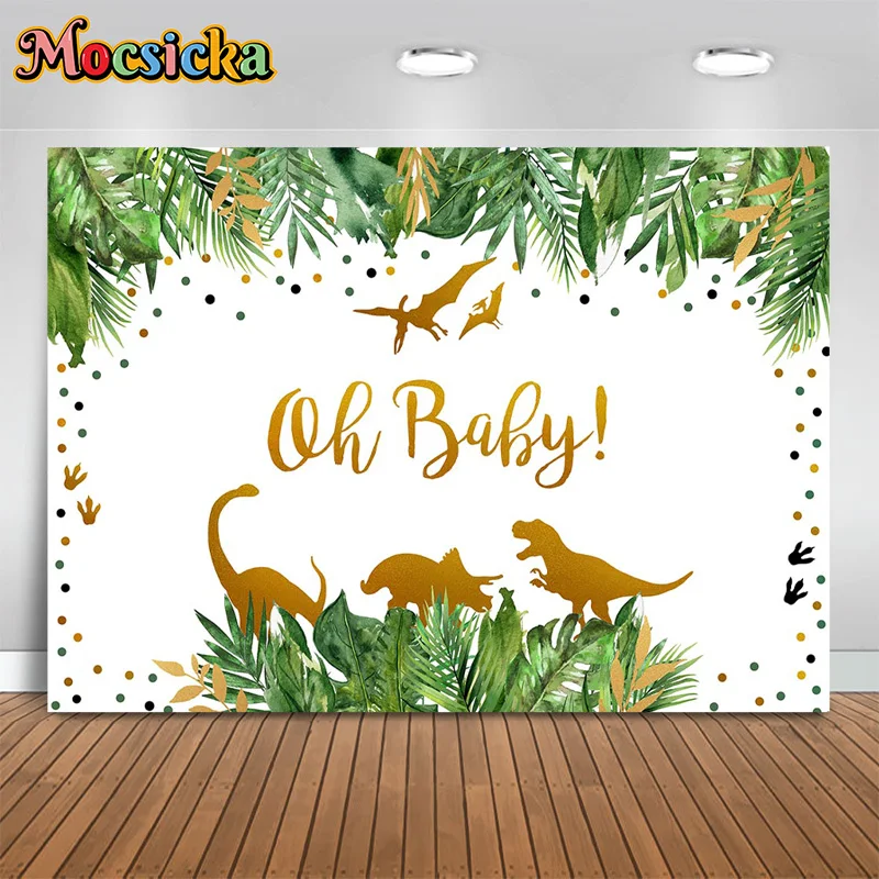 Mocsicka Baby Show Photography Backdrop Happy Birthday Party Dinosaur Greenery Background Cake Smash Photo Banner Work Props