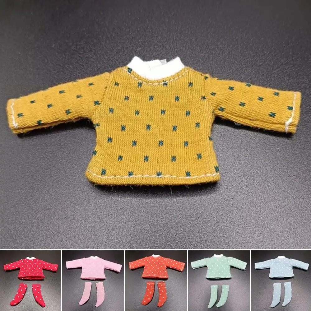 Casual T-shirt Clothes for 1/11 OB11 Dolls Cotton Dot Blouse for 1/12 BJD Dolls Slim T-shirt Socks DIY Doll Accessories