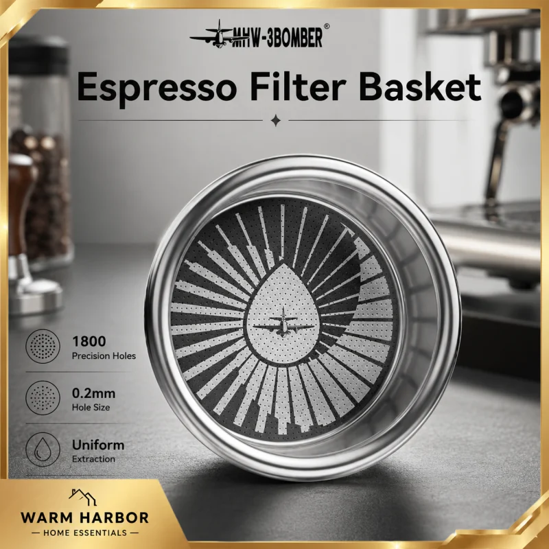 MHW-3BOMBER Espresso Filter Basket 0.2mm Precision Holes 1800 Hole Portafilter Basket High Precision Extraction Filter 58mm Tamp