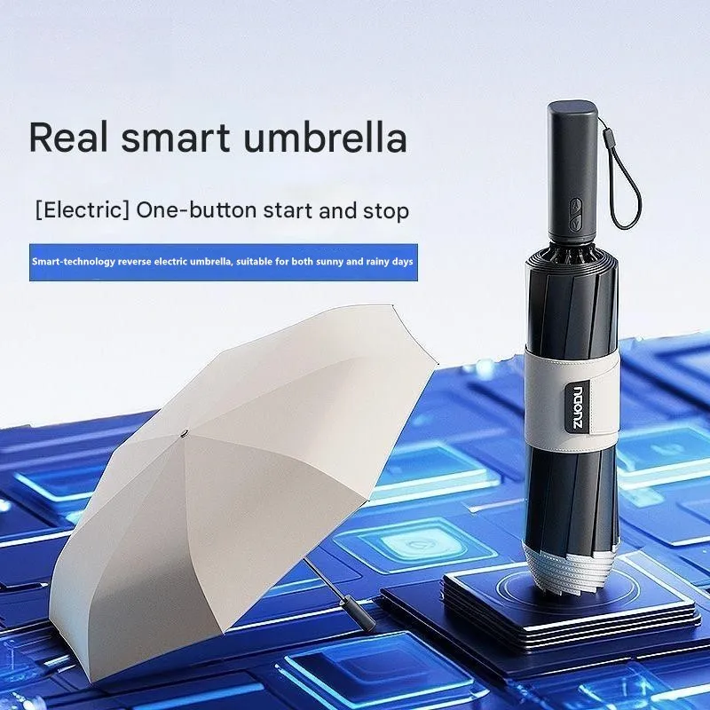 High-grade Smart Electric Fully Automatic Reverse Umbrella Reinforced Thickened Windproof Simple Design Business Umbrella