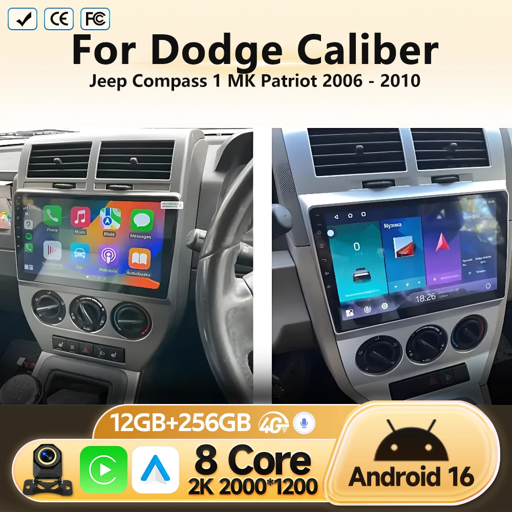Car Radio For  Jeep Compass 1 MK Patriot Dodge Caliber 2006 2007 2008 2009 2010 Multimedia Video Player Stereo Android Auto WIFI