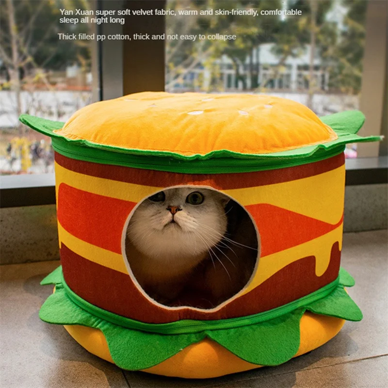 Washable Cartoon Hamburger Pet Cat Litter Closed Cat Teddy Pet Litter Small and Medium-sized Dog Litter for All Seasons