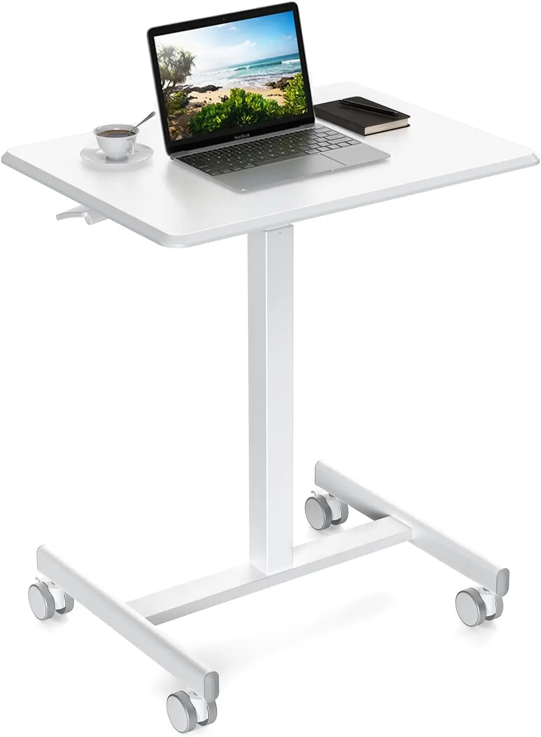 Mobile Small Standing Desk - Rolling Desk With Adjustable Height And Lockable Wheels, Sit-Stand Laptop Table, Portable Com