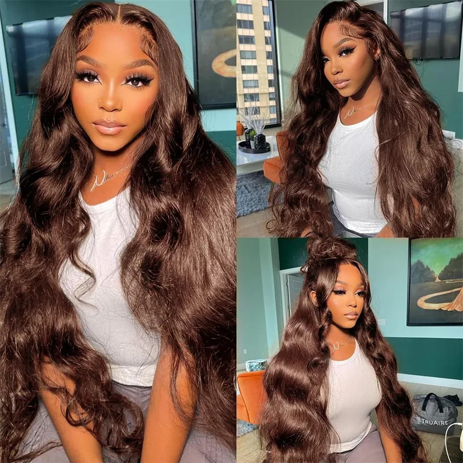 220% densité 36 pouces chocolat brun vague de corps 13x6 dentelle avant perruques de cheveux humains 13x4 dentelle frontale perruque brésilienne Remy cheveux perruque