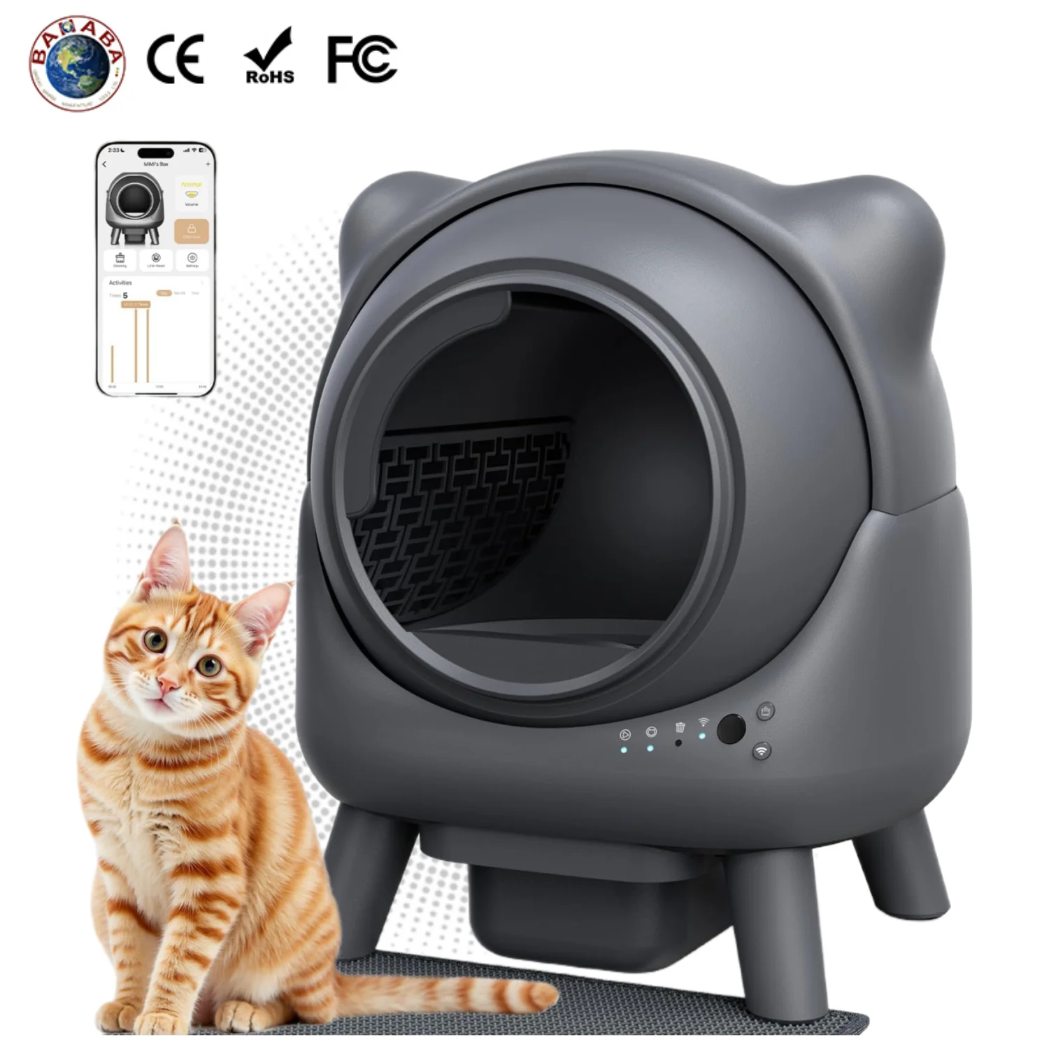 OEM Custom Self Cleaning Cat Box With Real Time APP Monitor Anti Splash Feature And Easy Clean Tray For Multiple Cats
