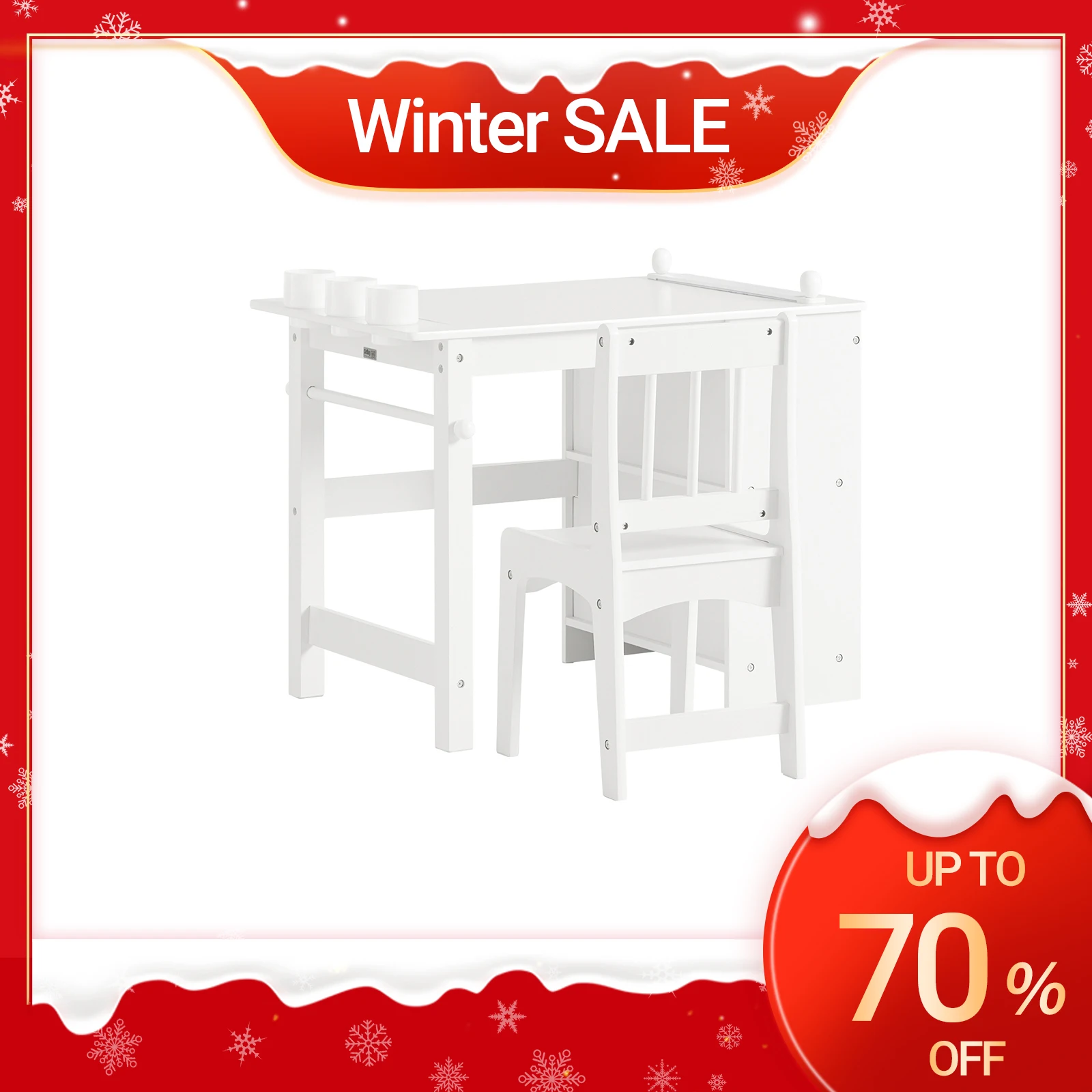 SoBuy KMB60 2-delige kindertafel en stoelenset met stickers DIY kinderbureau met 3 pennenhouders