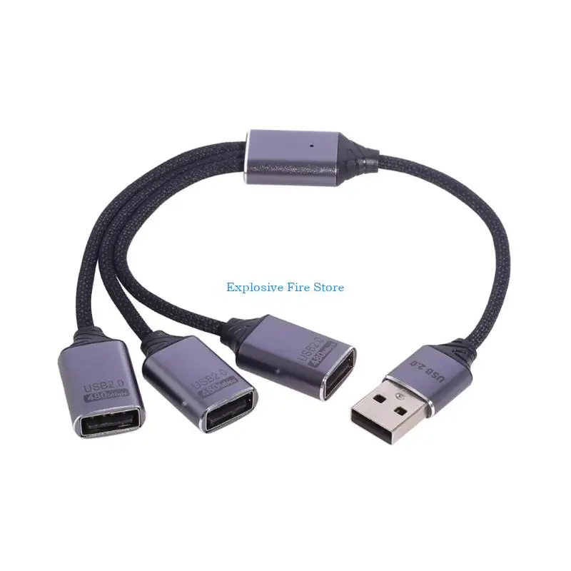 C4DB Usb 2 0 3 Port Splitter For Laptop Keyboard Mouse U Disk Fabric Covered Cable