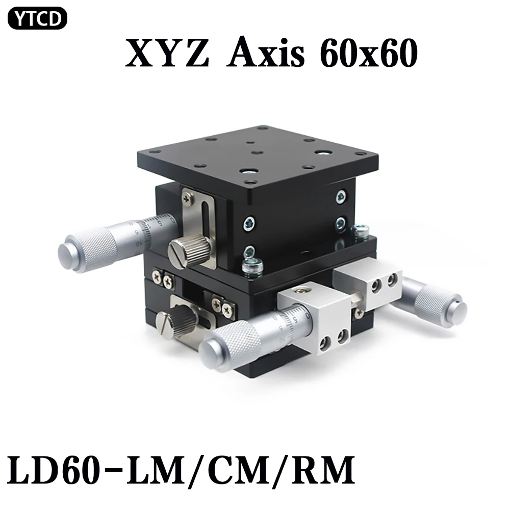 

XYZ Axis 60x60mm LD60-LM LD60-CM Fine-tuning Slide Table Manual Displacement Platform Linear Stage Slide Table Cross Rolle