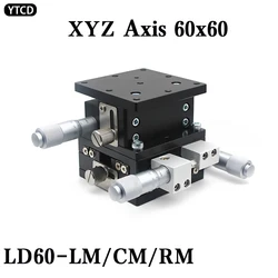 XYZ Axis 60x60mm LD60-LM LD60-CM Fine-tuning Slide Table Manual Displacement Platform Linear Stage Slide Table Cross Rolle