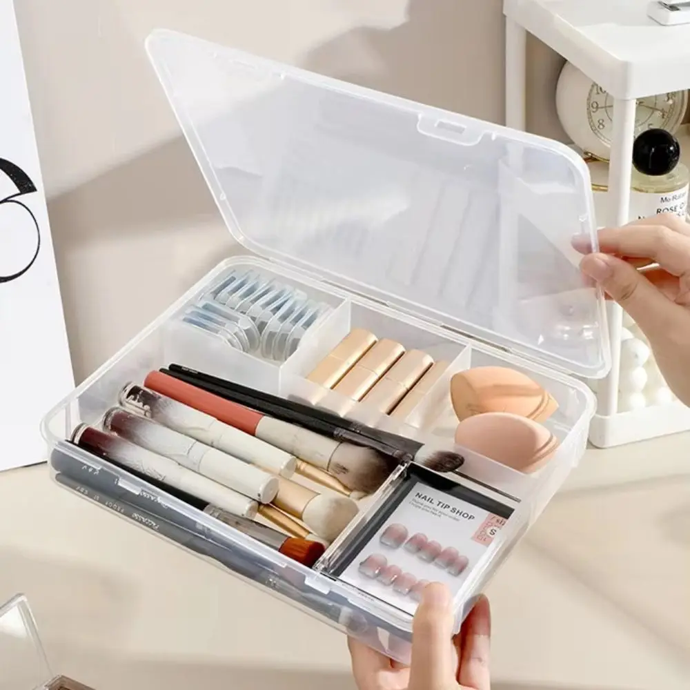 Transparent Plastic Storage Box 4 Grid Divided Design Divided Storage Box Desktop Use Dustproof Organizer Case