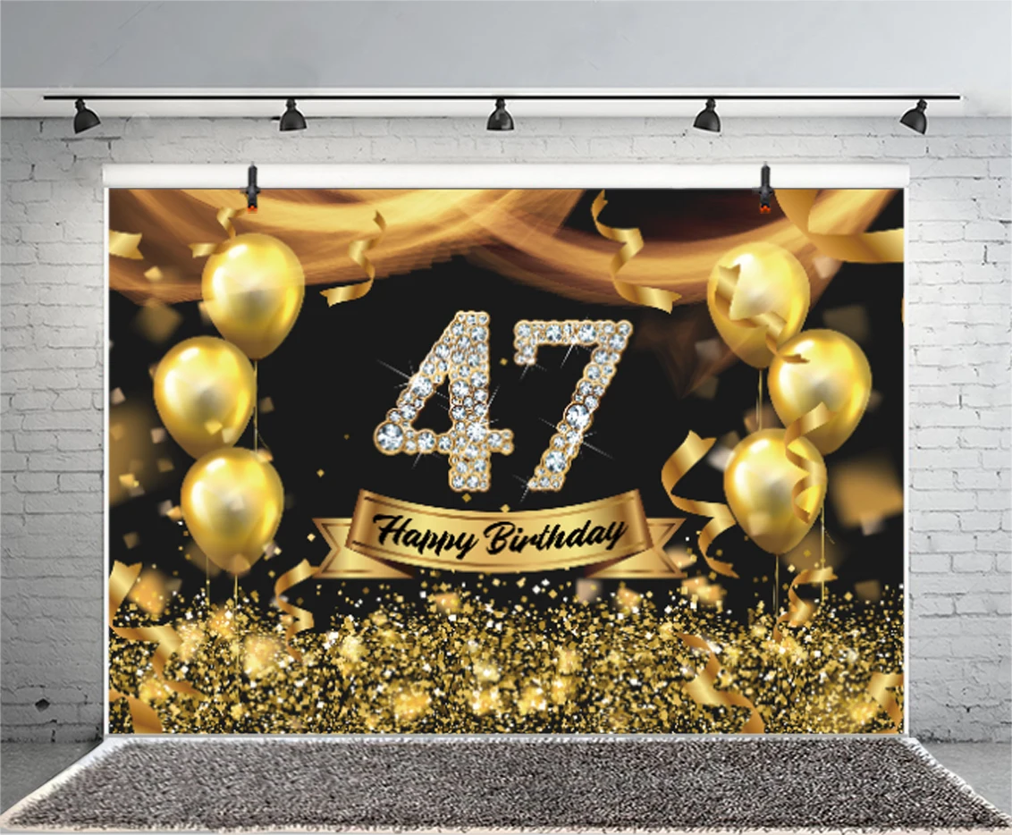 Black Gold 47th fondale uomo 47 anni festa di compleanno fotografia sfondo Studio fotografico torta Dessert Table Decor Banner