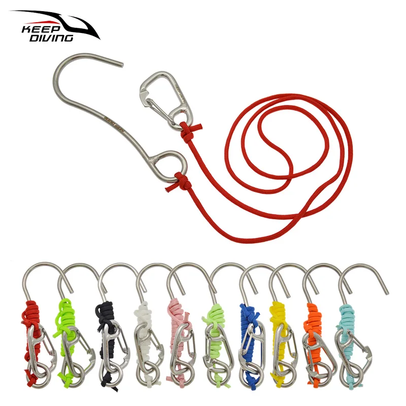1Pcs 316 Stainless Steel Single Hook With Luminous Rope Underwater Scuba Diving for Cave Diving BCD Accessories 60MMSpring Hook
