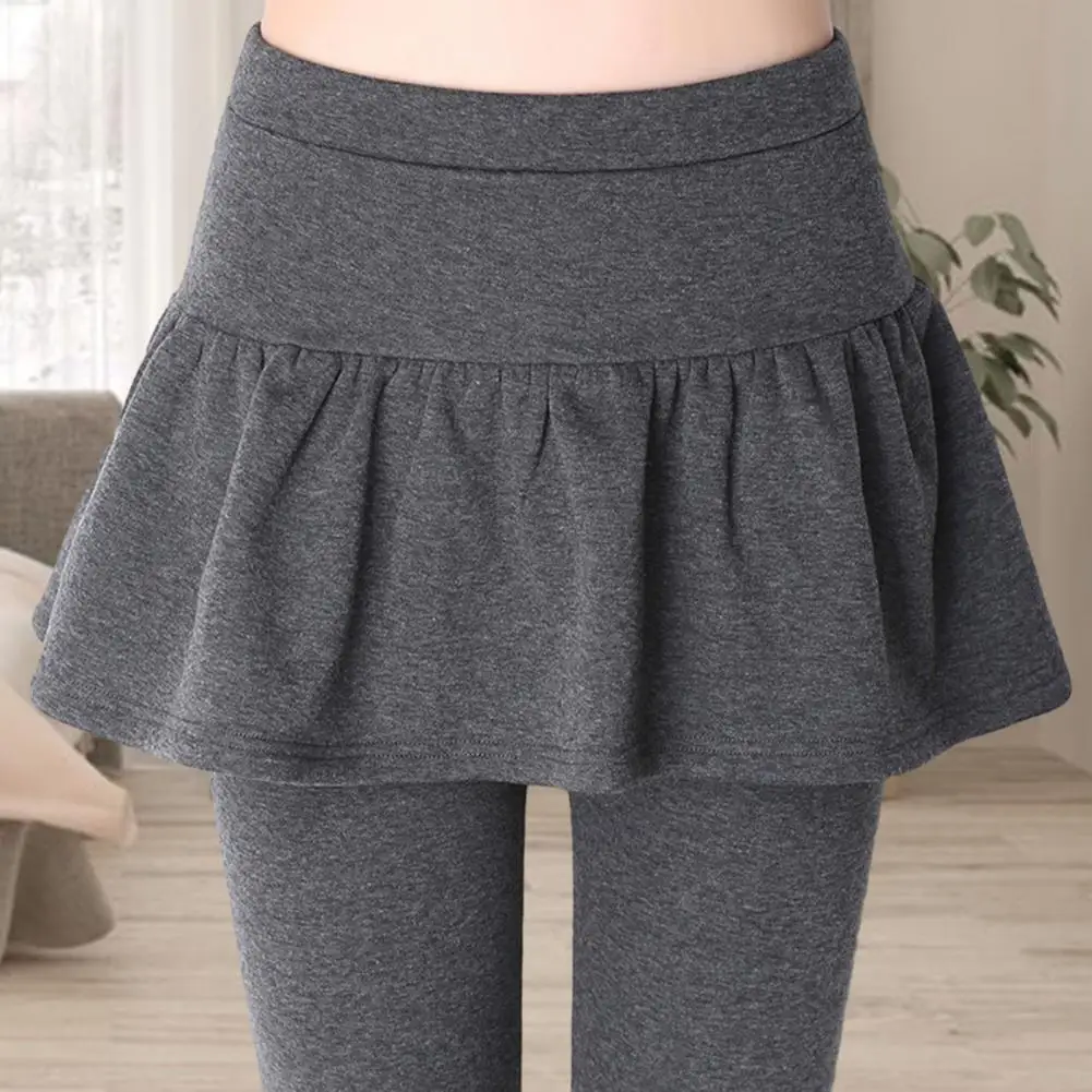 

Women Culottes Winter Women's Plush Elastic High Waist Pants with Pleated Skirt Detail Thermal Leggings Cozy Stylish Cold