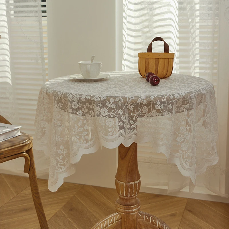 Nappe en dentelle blanche, nappe vintage pour table basse, table ronde, table de chevet, canapé, housse de réfrigérateur, style pastoral