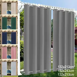 Patio Waterproof Outdoor Curtains Garden Lawn Windproof Top & Bottom Eyelets Thermal Insulated Curtains Blackout Window Drapes