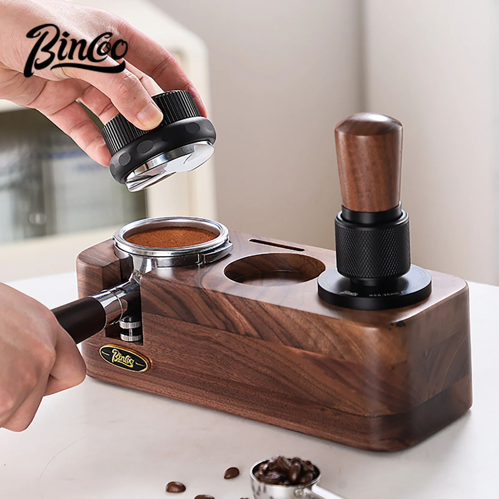 

Bincoo Solid Wood Coffee Tamping Stand Tamper Mat Station , Fits 51mm-58mm Portafilters，Espresso Distributor Base，Barista Tools