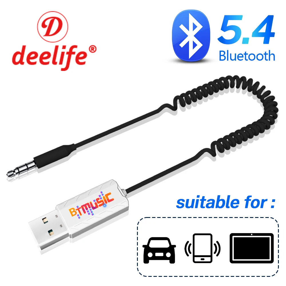 

Deelife Bluetooth 5.4 Aux Adapter Wireless Car Receiver USB to 3.5mm Jack Audio Music Mic Handsfree Adapter for Headphone Laptop