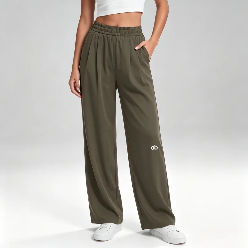 Women High Waist Wide Leg Workout Pants Quick Dry Loose Straight Athletic Trousers With Pockets Elastic Pleated Sport Pants image 2