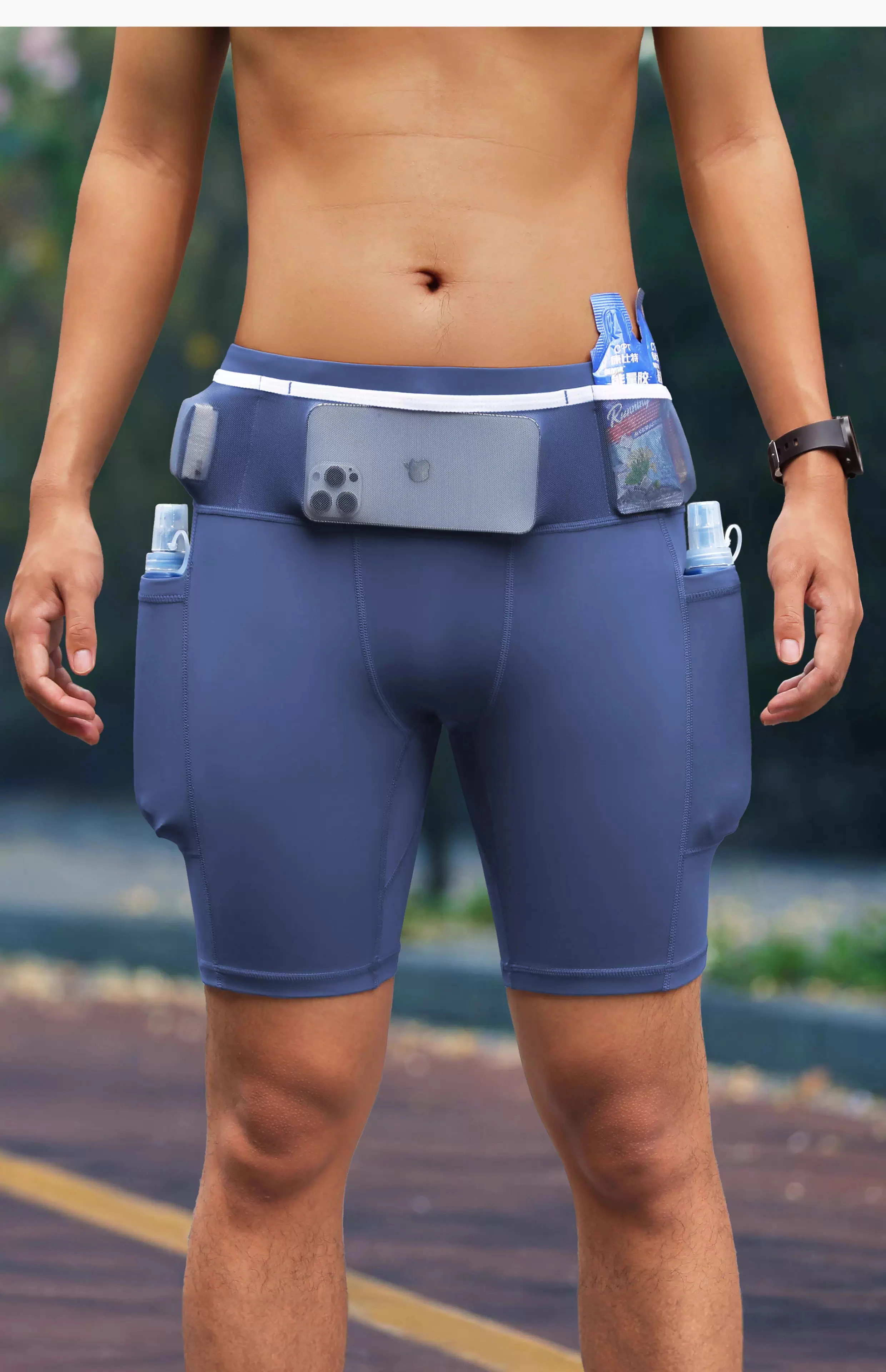 Kompressions-Marathon-Laufshorts für Herren und Damen mit mehreren Taschen, Training, Joggen, Radfahren, Fitness, Strumpfhosen, Shorts, schnell trocknend – Detail 12